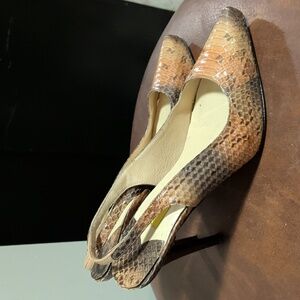 RARE Sz 34 Red Sole Alan Chan Couture Brown Snake Slingback Heels